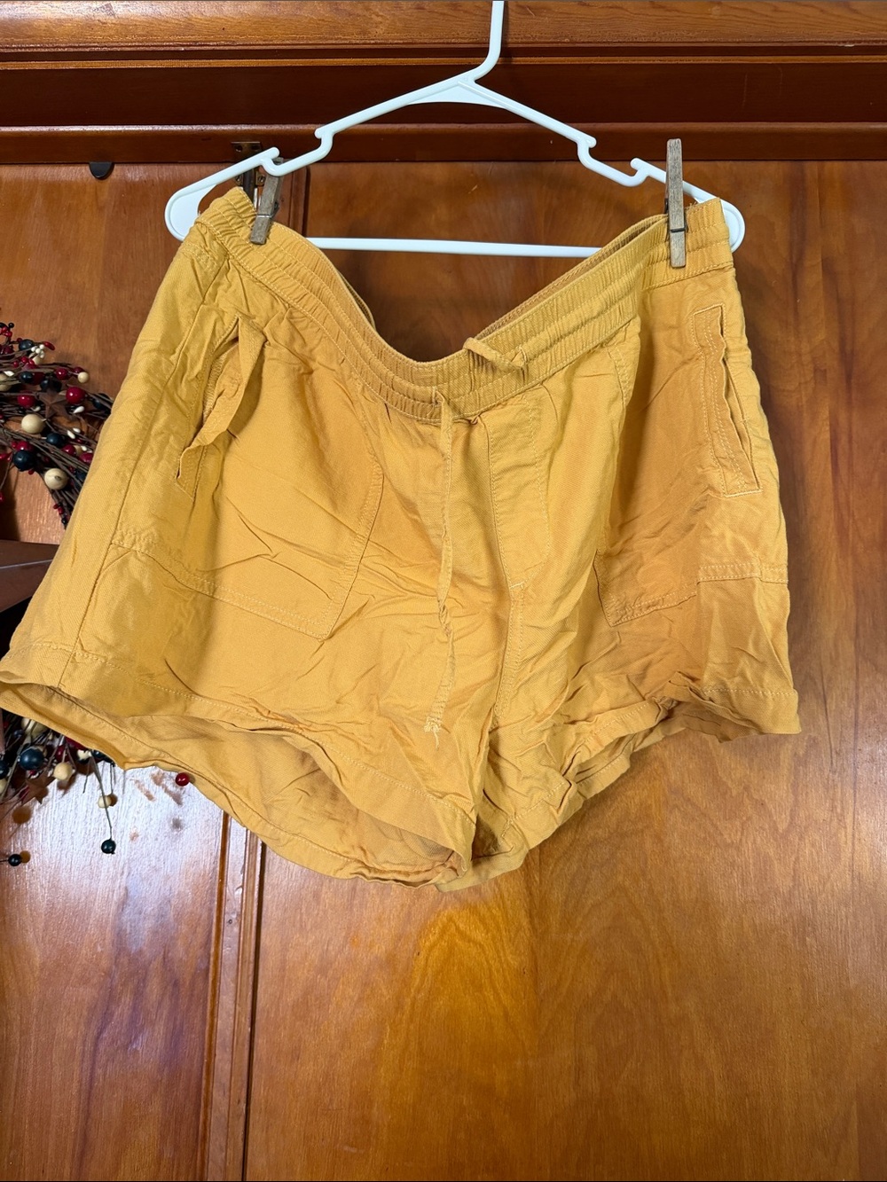 Maurices Mustard Elastic Drawstring High Waist Shorts